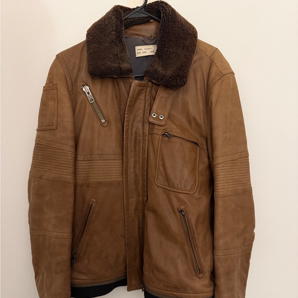 Yigal Azrouel Tan 100% Lamb Leather Bomber Jacket